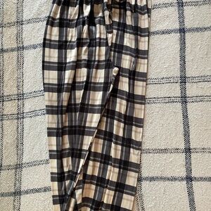 SHEIN Black and Cream Plaid Wide Leg Pants